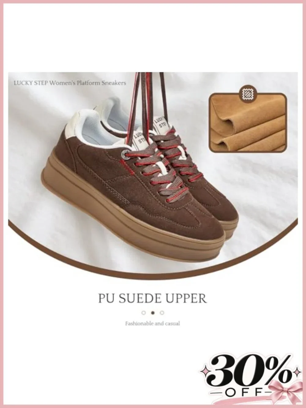 Women Platform Sneakers Fashion Retro Suede Leather Lace-Up